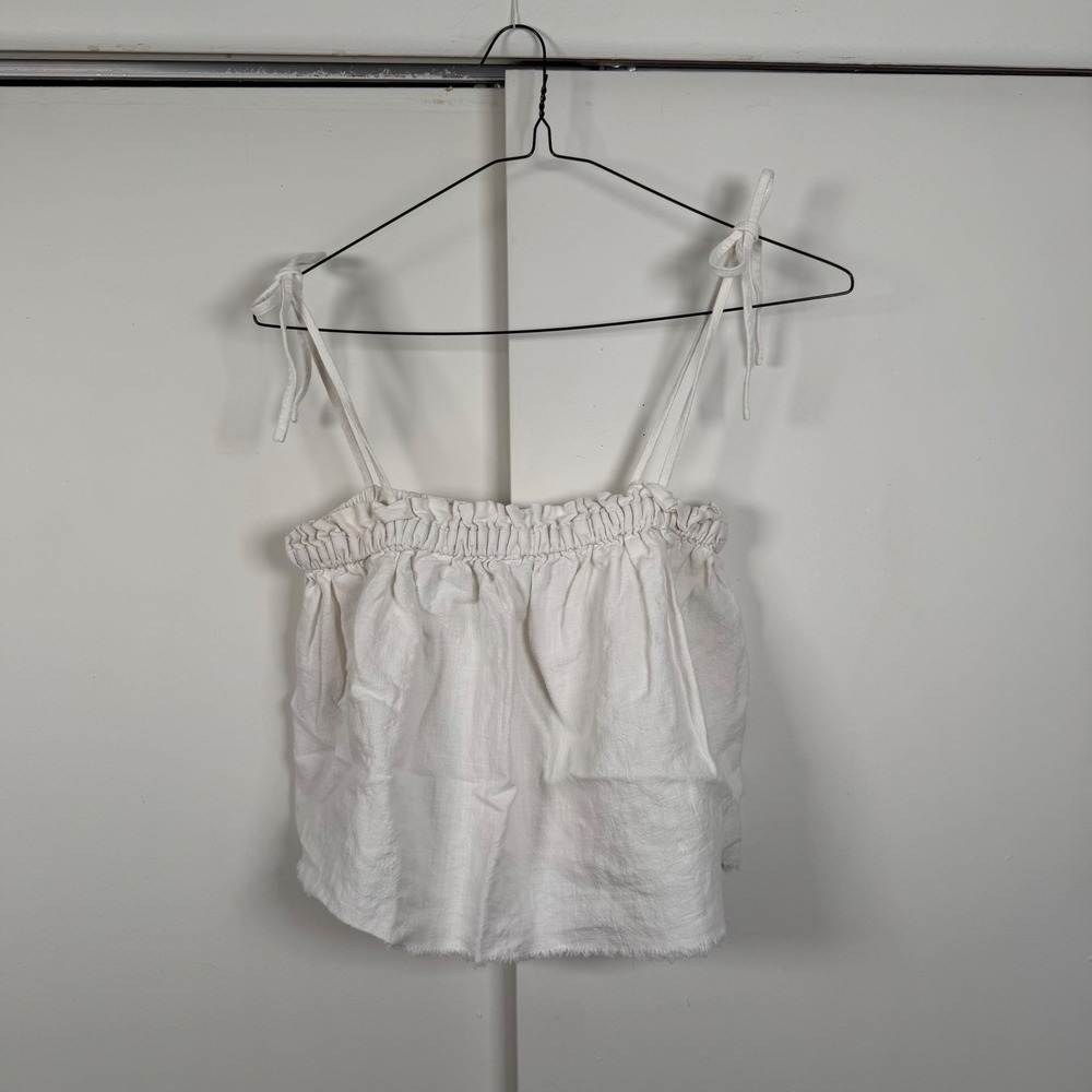 Rusty White Linen Tie Strap Camisole Top Raw Hem Small